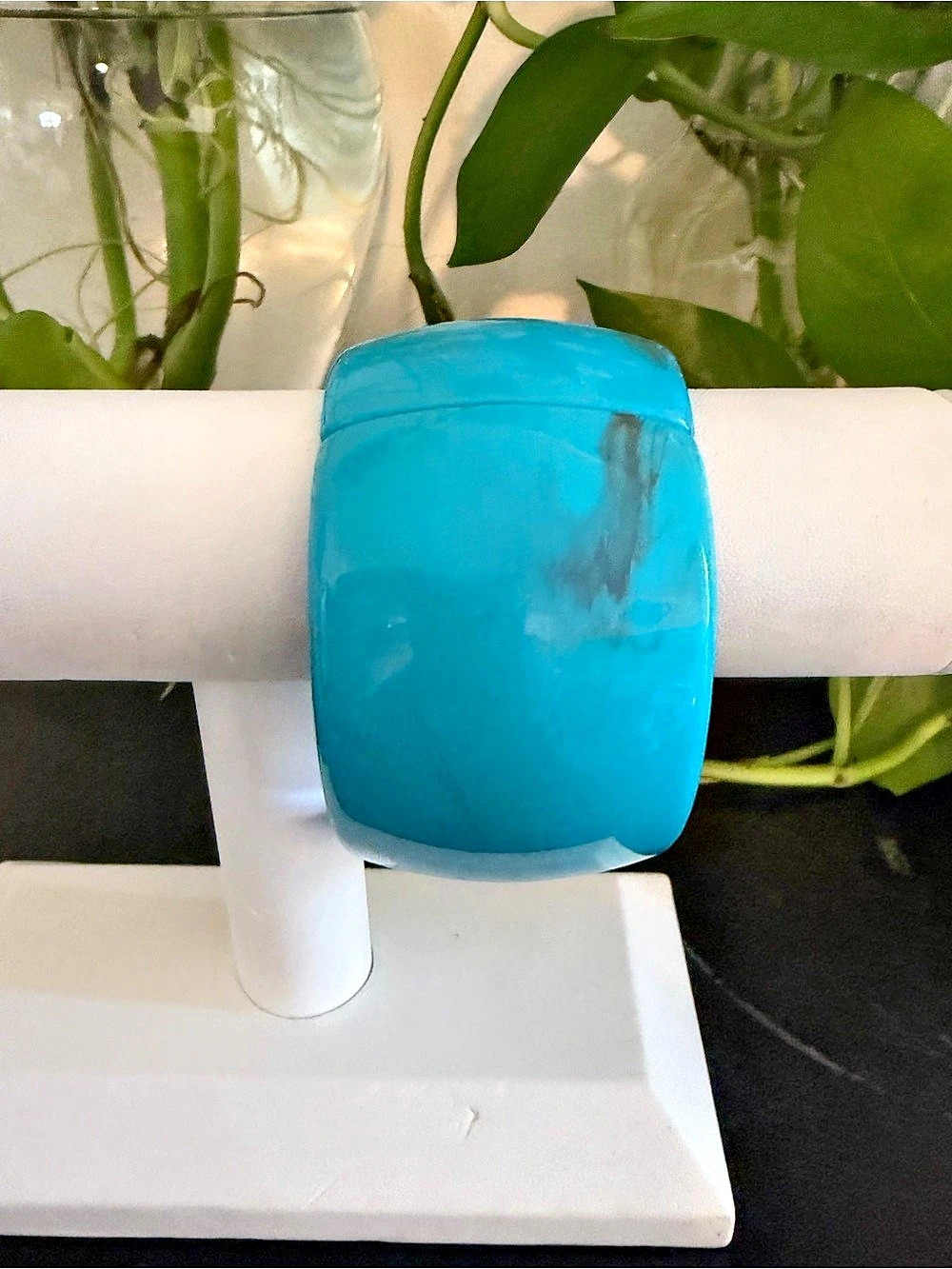 Vintage Big Turquoise Brown Swirled Lucite Clamper Bangle Bracelet